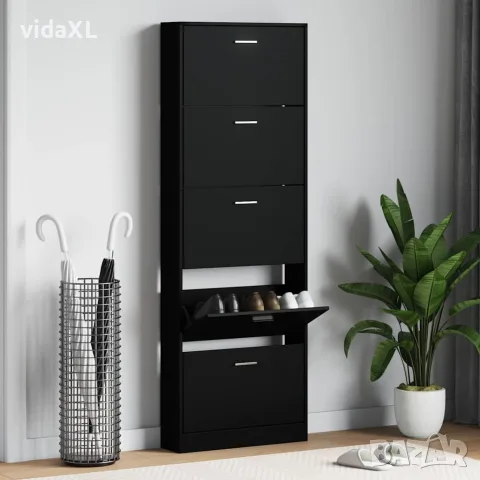 vidaXL Шкаф за обувки, черен, 59x17x169 см, инженерно дърво, снимка 2 - Шкафове - 56147144