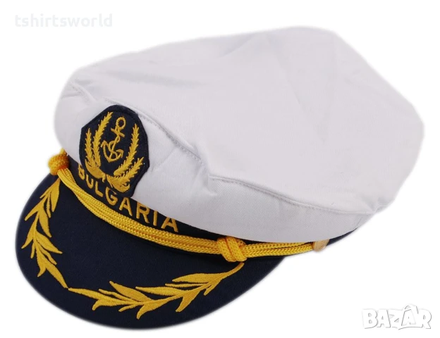 Нова бяла капитанска шапка BULGARIA с Котва, Унисекс, снимка 2 - Шапки - 50907475