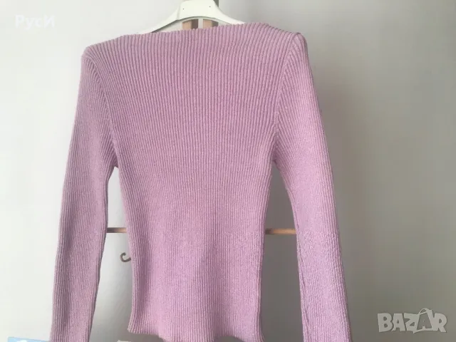 Дамска блуза /памук и еластан/ с метализирана нишка в пепелнорозово, снимка 2 - Блузи с дълъг ръкав и пуловери - 48343650