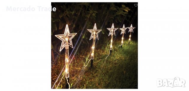 Коледни LED пръчици Mercado Trade, Звезди на батерии, 24см.