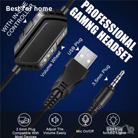 J1 камуфлажна цветна геймърска слушалка 50 mm драйверен модул RGB светлинно намаляване на шума 3,5 m, снимка 2 - Друга електроника - 38936680