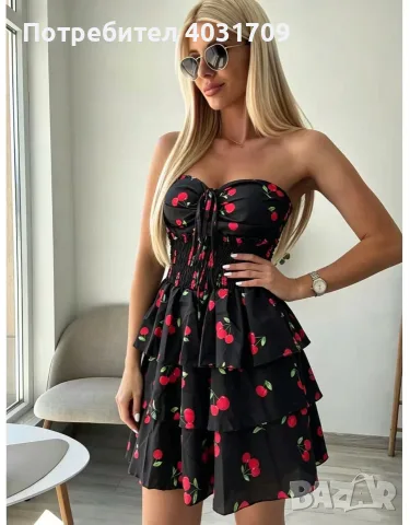 Черна рокля с десен череши 