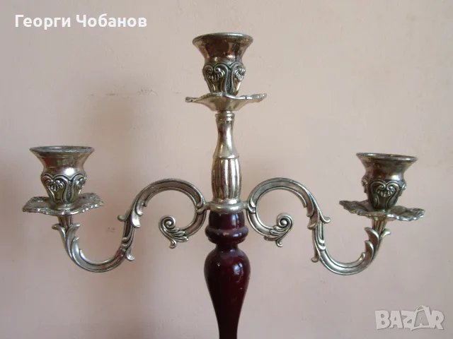 Свещник от дърво и метал., снимка 2 - Свещи и свещници (декоративни) - 55963032