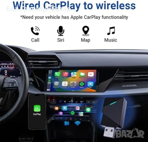 Нов CarPlay адаптер за кола 2025, Бърза Bluetooth + WiFi връзка автомобил, снимка 2 - Друга електроника - 50636868