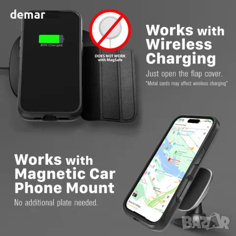 Калъф с портфейл VENA vCommute за iPhone 16 Pro, държач за карти с кожен капак и стойка - черен, снимка 6 - Калъфи, кейсове - 47745312