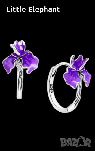 Сребърни халки с цветя,колекция"Flowers",purple/нови, снимка 1 - Колиета, медальони, синджири - 41743765