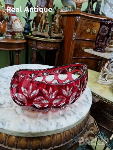 Уникална антикварна колекционерска кристална купа бомбониера Бохемия Bochemia , снимка 5 - Антикварни и старинни предмети - 50951602
