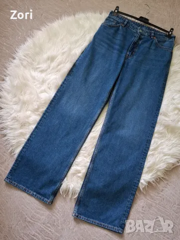 Дънки с широк крачол и висока талия и надпис, снимка 3 - Дънки - 49767577