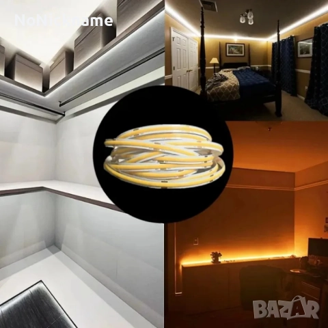 5М, 4000K, LED COB лента 8мм с DC 12V щепсел 2-пинов кабел димируема линейна светлина декорация, снимка 11 - Лед осветление - 52611100