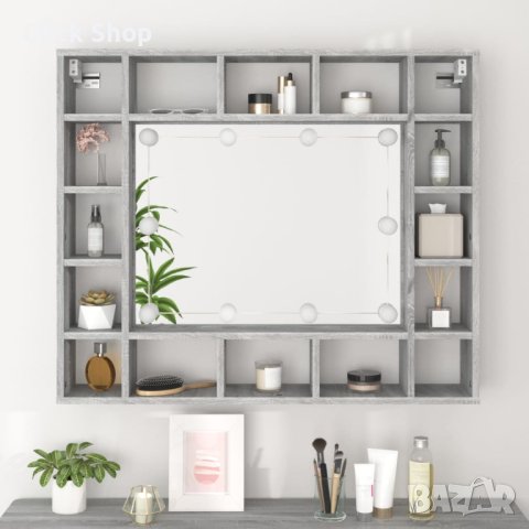 Огледален шкаф с LED, Сив сонома, 91x15x76,5 см, снимка 5 - Шкафове - 41937724