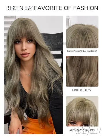 Тъмно руса перука с бретон, снимка 4 - Аксесоари за коса - 48465354