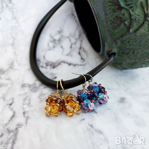 Звездни купове -- обеци с кристали и Миюки мъниста, снимка 2 - Обеци - 41318415