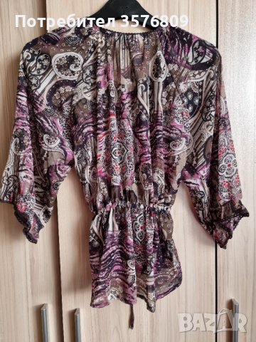 Красива, елегантна, прозрачна блуза, с три четвърти ръкав, в розова щампа , снимка 3 - Блузи с дълъг ръкав и пуловери - 39568498