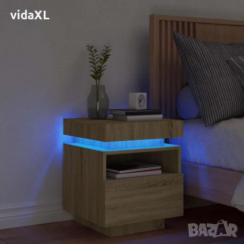 vidaXL Нощно шкафче с LED осветление, дъб сонома, 40x39x48,5 см, снимка 2 - Шкафове - 56148109