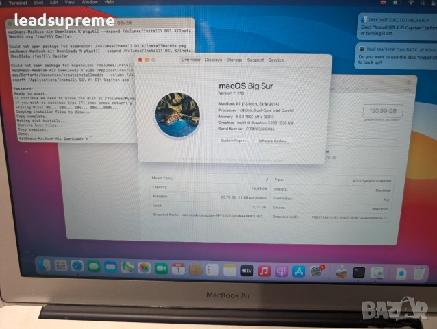 Apple MacBook 13 4gb 128gb Big Sur