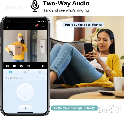 Безжичен видеозвънец PEKNIU, 1080P HD, PIR, нощно виждане, двупосочно аудио, 32 GB SD, 2.4G WiFi, снимка 3 - HD камери - 49707138