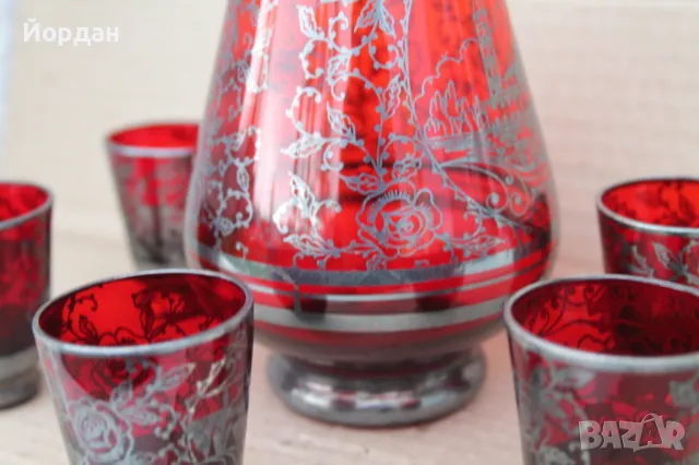 Старо шише за алкохол рисувано със сребро, снимка 4 - Антикварни и старинни предмети - 49713620