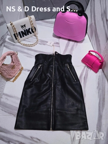 Кожена пола с висока талия , снимка 5 - Поли - 47560199