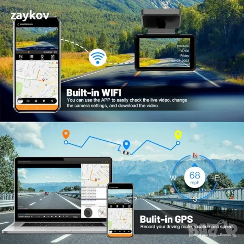 4K предна и задна камера за табло, камера на таблото с 5G WiFi GPS, снимка 6 - IP камери - 49230002