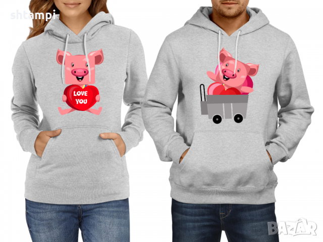 Суитчър/Суитшърт за двойки Love Pigs,Рожден Ден,Любов,Празник,Подарък
