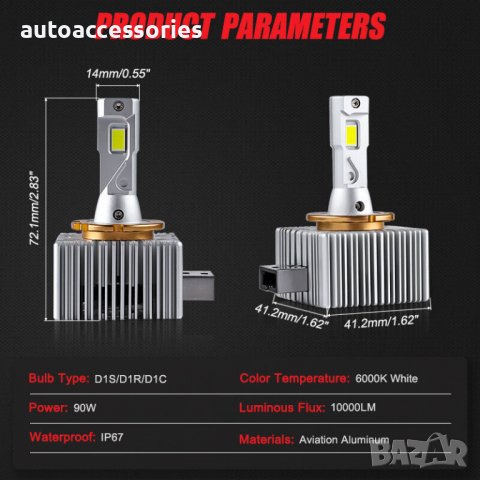 Крушки за фарове D1S D1R Led Диодни,12 000 LM Plug Play директен монтаж Hid -Led Canbus без грешки 2, снимка 3 - Аксесоари и консумативи - 39995948