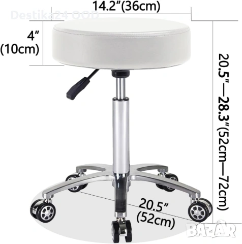 Въртящ се стол на колела Antlu регулируема височина бял, снимка 2 - Столове - 53826500