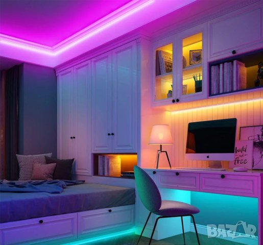 RGB Smart LED лента 5 м / 10 м – динамични цветови режими, 12V 5050, снимка 6 - Лед осветление - 41569835