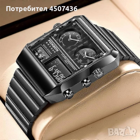 FOXBOX Унисекс аналогов/дигитален концептуален часовник,черен циферблат,каишка от неръждаема стомана, снимка 3 - Мъжки - 52793580