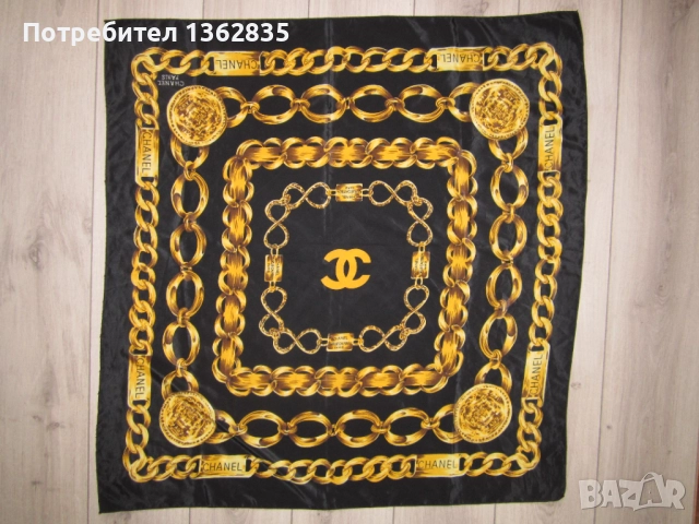 100 % оригинален черен дамски копринен шал на CHANEL / Шанел от Италия, снимка 2 - Шалове - 51995388