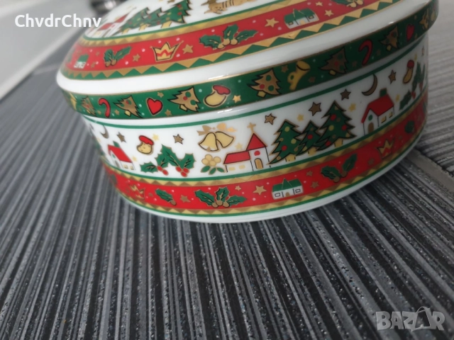 Maebata 16см/японска коледна порцеланова бонбониера-бижутерка-кутия с капак, снимка 3 - Кутии за храна - 52550465