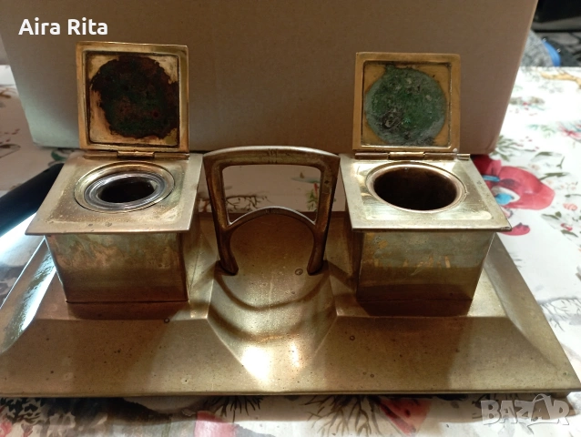 стара месингова мастилница., снимка 2 - Антикварни и старинни предмети - 53724227