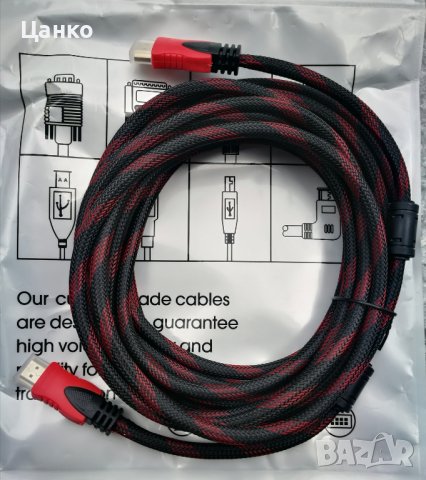 Продавам Кабел DeTech HDMI - HDMI M/М, 5m, с оплетка и ферит, снимка 2 - Друга електроника - 40899246