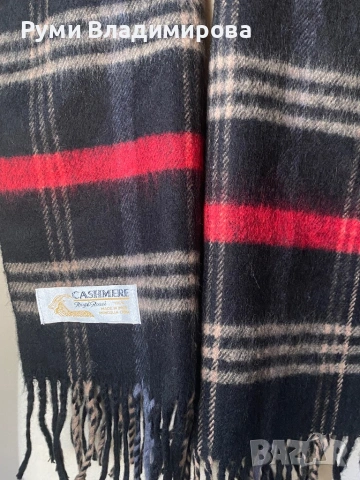Черен, кариран шал от 100 % кашмир, снимка 5 - Шалове - 52705034
