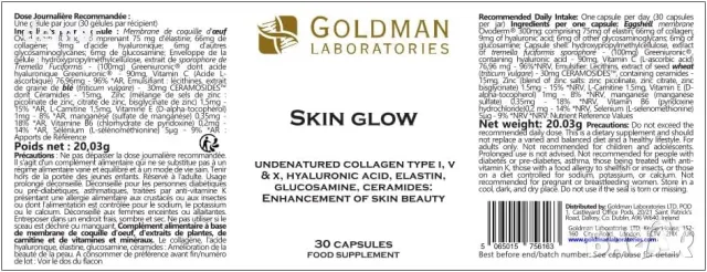 Goldman Laboratories Skin Glow, 30 капсули, съдържащи колаген тип I, V, хиалуронова киселина, снимка 4 - Хранителни добавки - 48482592