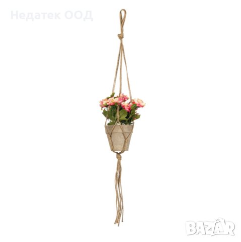 Висяща саксия в макраме с изкуствени рози, 54cм