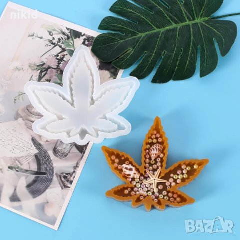 грамадно есенно  Maple Мейпъл канабис листо силиконов молд форма калъп пепелник гипс смола и др, снимка 6 - Форми - 34178236