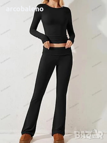 Дамски ежедневен едноцветен моден комплект с дълъг ръкав, 4цвята , снимка 8 - Комплекти - 44737988