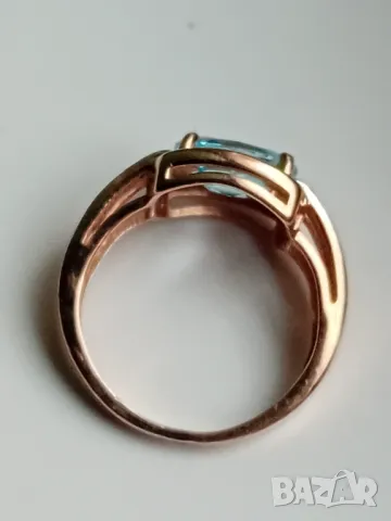 Руски златен пръстен с естествен топаз и фианити, снимка 3 - Пръстени - 49539818