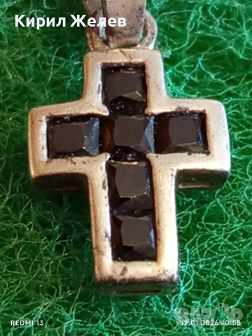 Класически сребърен кръст с инкрустирани камъни Турмалин майсторска ръчна изработка 52561, снимка 3 - Колиета, медальони, синджири - 53070178