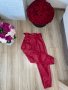 Нови кожени червени панталони тип лек потур висока талия бордо , снимка 1 - Панталони - 41044644