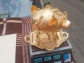 Месингово буренце с канелка с шест чаши комплект Стойка и поднос, снимка 1 - Антикварни и старинни предмети - 42299398