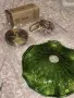 Зелен стъклен полилей с медни/месингови детайли, снимка 2