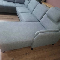 Син ъглов П образен диван от плат LS404520, снимка 5 - Дивани и мека мебел - 44701953