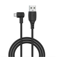 Дълъг Ъглов Кабел за бързо зареждане, текстилен, черен, USB-A(м), MICRO USB(м), 3m, снимка 1 - USB кабели - 44156356