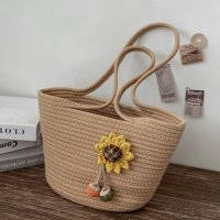Плетена дамска чанта тип кошница Brown, снимка 2 - Чанти - 41477350
