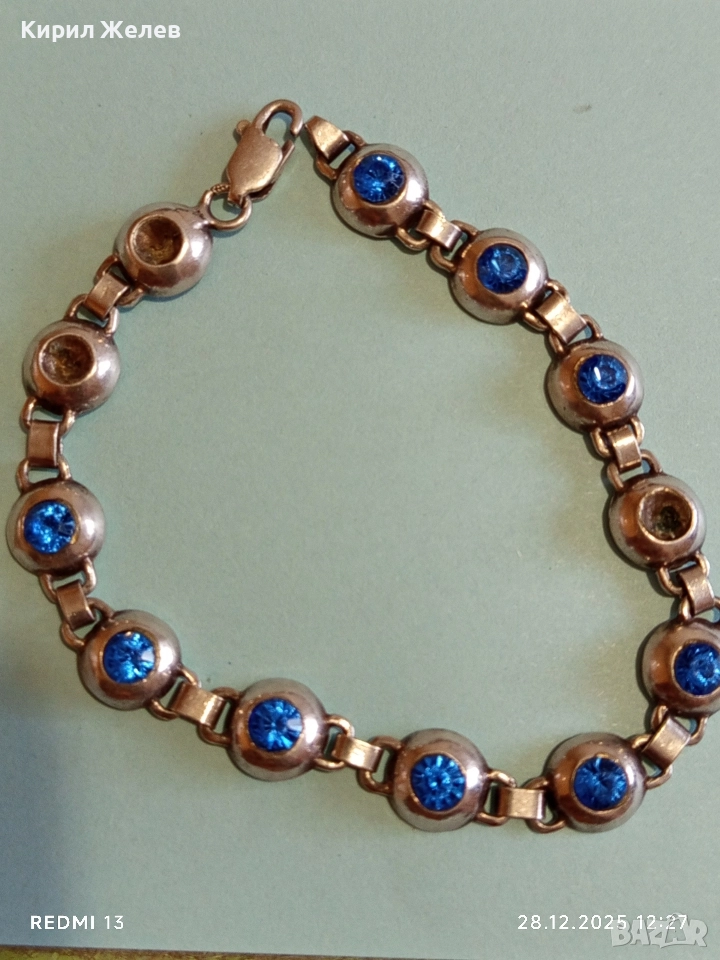 Сребърна тенис гривна инкрустирана с сини камъни майсторска изработка 51813, снимка 1