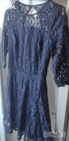 Тъмносиня дантелена рокля , снимка 1