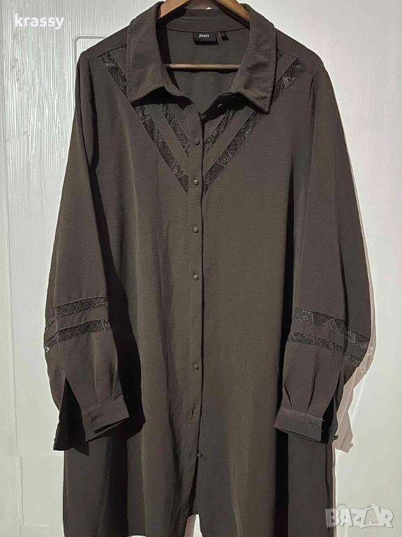 Страхотна голяма дамска рокля тип риза с дантела (размер 3ХЛ), снимка 1