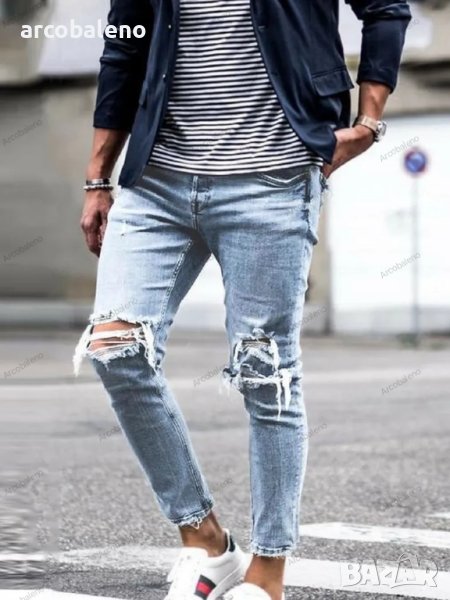 Мъжки плътни ежедневни скъсани дънки, снимка 1