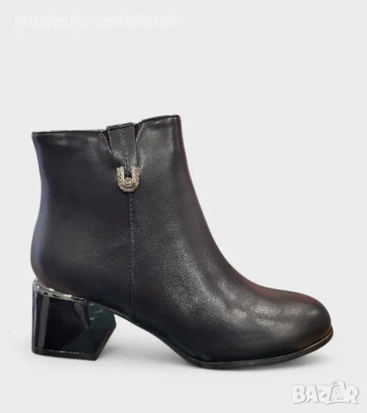 Стилни дамски боти в черно с цип , снимка 1